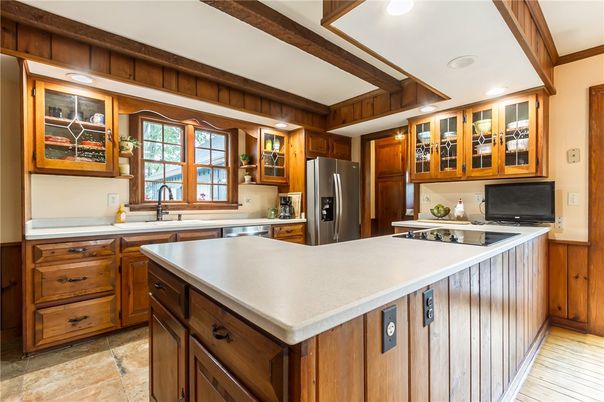 Interior, Kitchen, Recessed Lighting, Stainless Steel Appliances, Wooden Beams