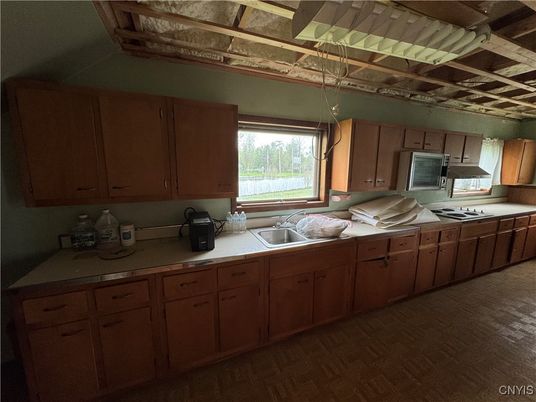 Interior, Kitchen, Pendant Lights, Wooden Beams, Wood Texture Flooring