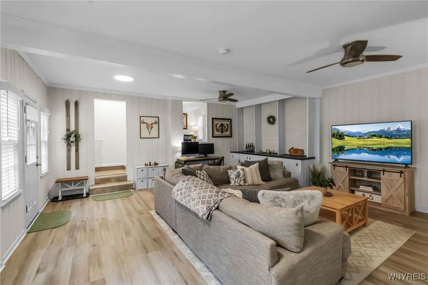 Interior, Living room, Recessed Lighting, Wood Texture Flooring