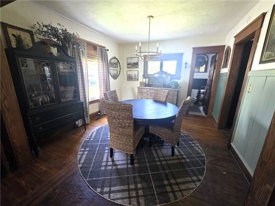 Dining room, Interior, Pendant Lights, Wood Texture Flooring