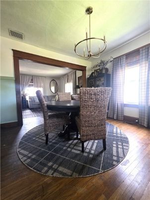 Chandelier, Dining room, Interior, Pendant Lights, Wood Texture Flooring