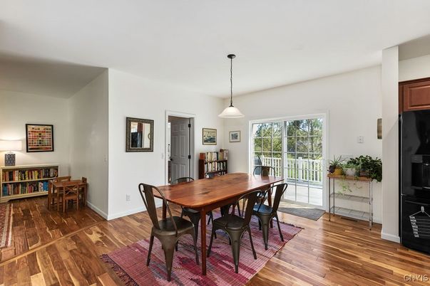Dining room, Interior, Pendant Lights, Wood Texture Flooring