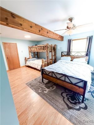 Bedroom, Interior, Recessed Lighting, Wooden Beams, Wood Texture Flooring