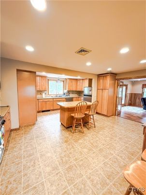Dining room, Interior, Kitchen, Recessed Lighting, Wood Texture Flooring