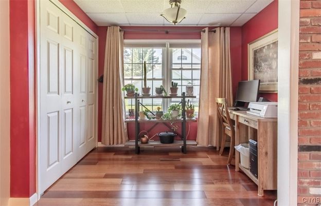 Home Office, Interior, Stone Walls, Wood Texture Flooring