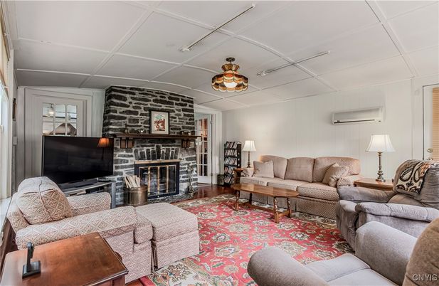 Fireplace, Interior, Living room, Stone Walls, Wood Texture Flooring