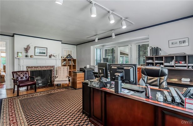 Fireplace, Home Office, Interior, Wood Texture Flooring