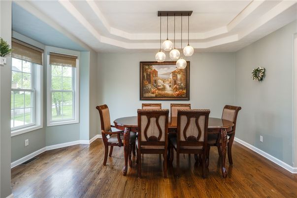 Dining room, Interior, Pendant Lights, Wood Texture Flooring