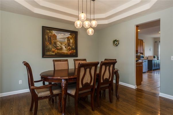 Dining room, Interior, Pendant Lights, Wood Texture Flooring