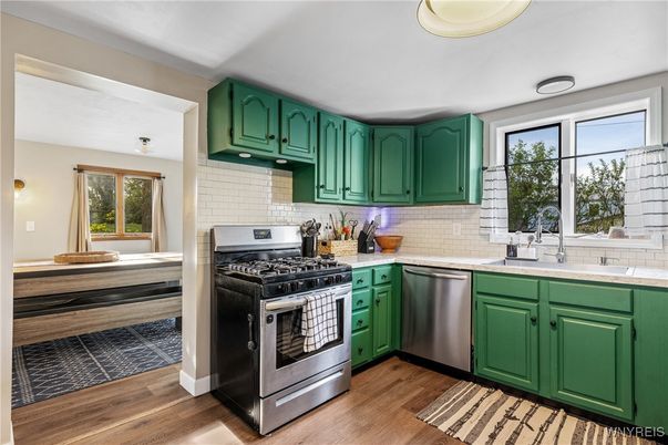Interior, Kitchen, Stainless Steel Appliances, Wood Texture Flooring