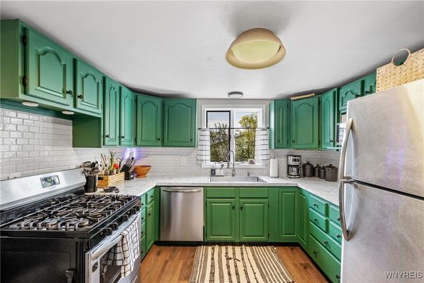 Interior, Kitchen, Stainless Steel Appliances, Wood Texture Flooring