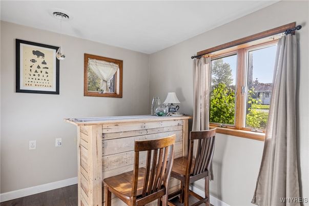 Dining room, Interior, Pendant Lights, Wood Texture Flooring