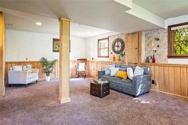 Interior, Living room, Recessed Lighting, Stone Walls