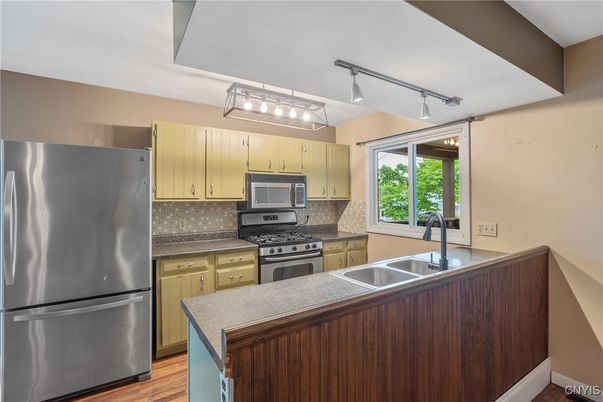 Interior, Kitchen, Stainless Steel Appliances, Wood Texture Flooring