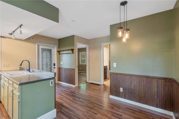Interior, Kitchen, Pendant Lights, Wood Texture Flooring