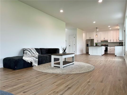 Interior, Kitchen, Living room, Pendant Lights, Recessed Lighting, Stainless Steel Appliances, Wood Texture Flooring
