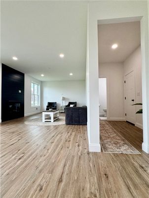 Interior, Living room, Recessed Lighting, Wood Texture Flooring