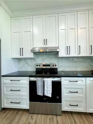 Interior, Kitchen, Marble Walls, Stainless Steel Appliances, Wood Texture Flooring