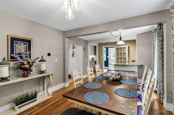 Dining room, Interior, Pendant Lights, Wood Texture Flooring