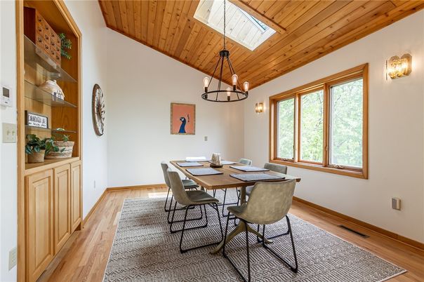 Dining room, Interior, Pendant Lights, Wooden Ceilings, Wood Texture Flooring