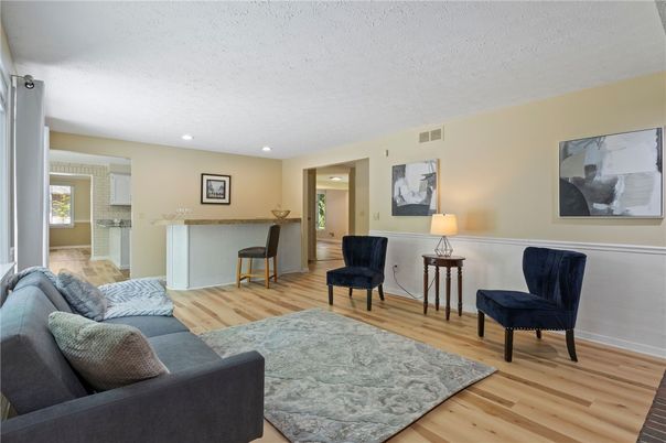 Interior, Living room, Recessed Lighting, Wood Texture Flooring