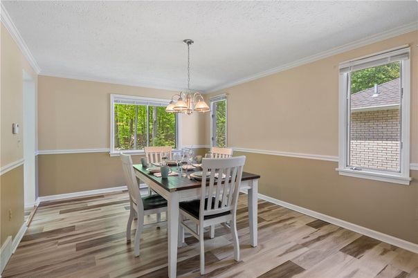 Chandelier, Dining room, Interior, Pendant Lights, Wood Texture Flooring