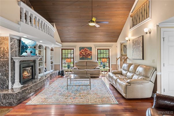 Fireplace, Interior, Living room, Recessed Lighting, Wooden Ceilings, Wood Texture Flooring