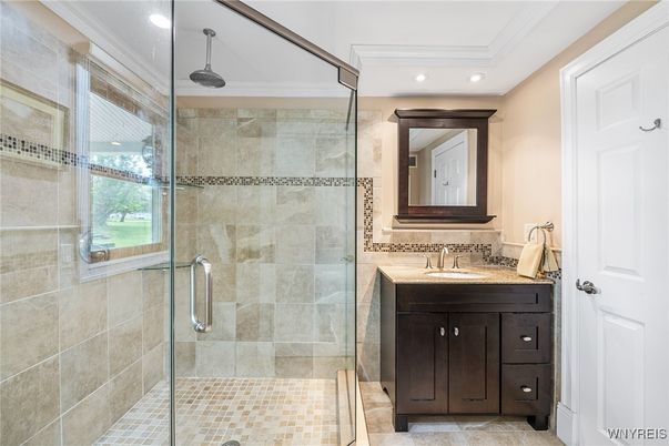 Bathroom, Glass Shower, Interior, Recessed Lighting