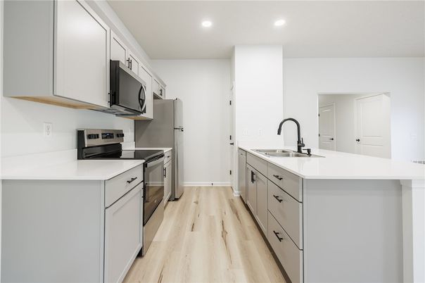 Interior, Kitchen, Recessed Lighting, Wood Texture Flooring