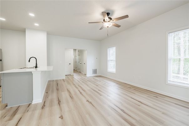 Empty room, Interior, Recessed Lighting, Wood Texture Flooring