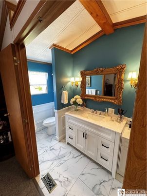 Bathroom, Interior, Marble, Wooden Beams