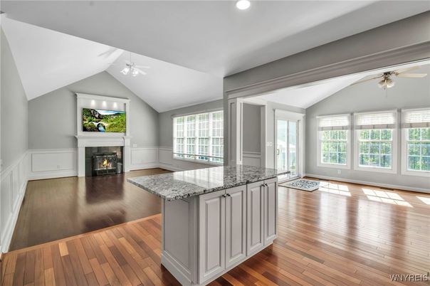 Fireplace, Interior, Recessed Lighting, Wood Texture Flooring