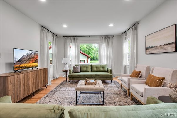 Interior, Living room, Recessed Lighting, Wood Texture Flooring