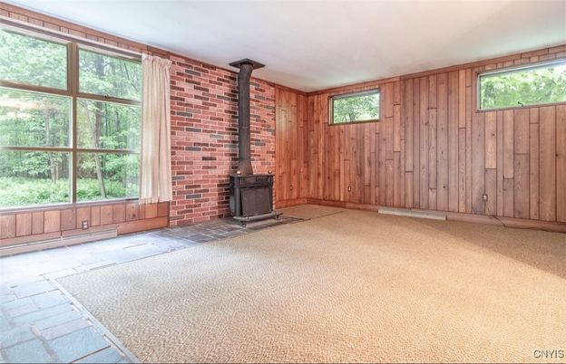 Empty room, Fireplace, Interior, Stone Walls, Wooden Walls
