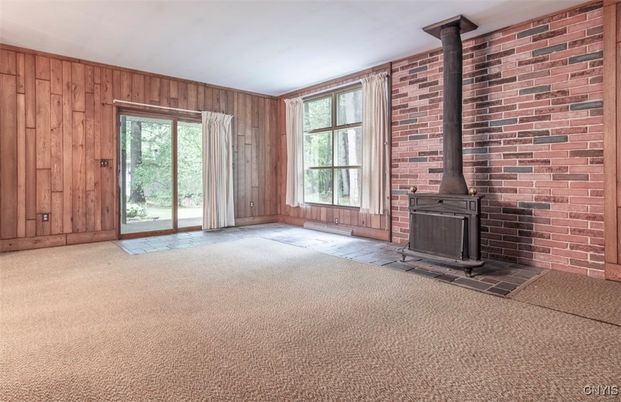 Empty room, Fireplace, Interior, Stone Walls, Wooden Walls