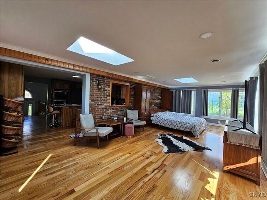 Interior, Recessed Lighting, Stone Walls, Wood Texture Flooring