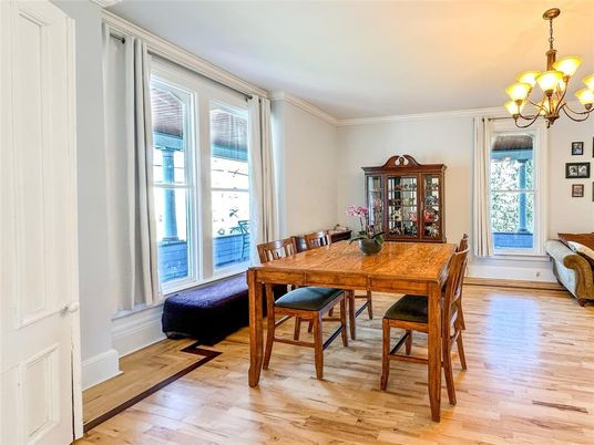Chandelier, Dining room, Interior, Wood Texture Flooring
