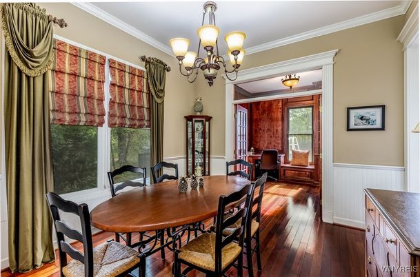 Chandelier, Dining room, Interior, Wood Texture Flooring