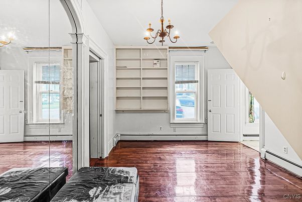 Chandelier, Empty room, Interior, Wood Texture Flooring