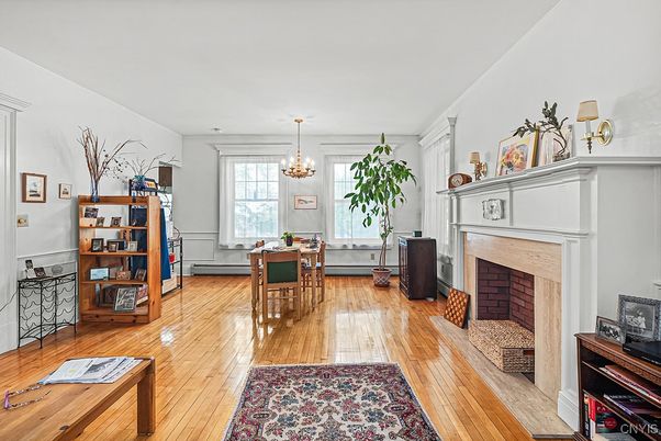 Chandelier, Dining room, Fireplace, Interior, Wood Texture Flooring