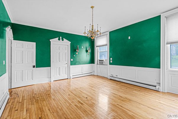 Empty room, Interior, Pendant Lights, Wood Texture Flooring