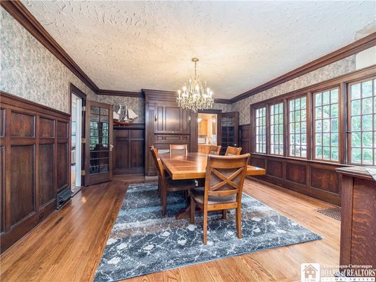 Chandelier, Dining room, Interior, Wood Texture Flooring
