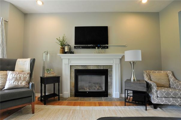 Fireplace, Interior, Recessed Lighting, Wood Texture Flooring