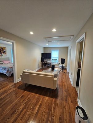 Bedroom, Home Office, Interior, Living room, Recessed Lighting, Wood Texture Flooring