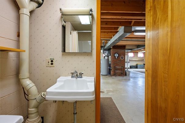 Bathroom, Interior, Stone Walls, Wooden Beams