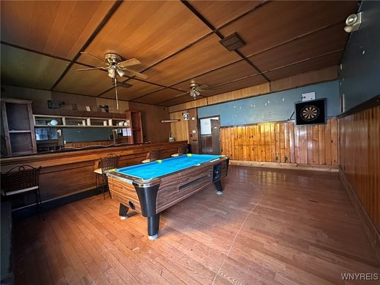Billiard Table, Game Room, Interior, Wood Texture Flooring, Wooden Walls