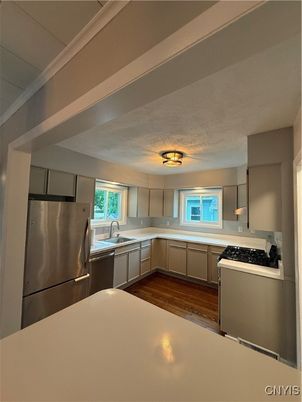 Interior, Kitchen, Stainless Steel Appliances, Wood Texture Flooring