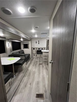Interior, Kitchen, Living room, Recessed Lighting, Wood Texture Flooring