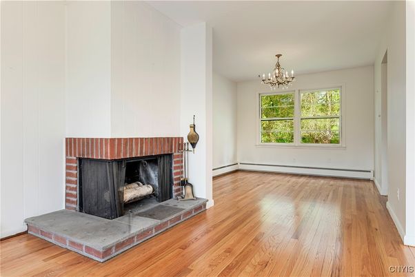 Chandelier, Empty room, Fireplace, Interior, Wood Texture Flooring