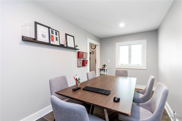 Dining room, Interior, Recessed Lighting, Wood Texture Flooring